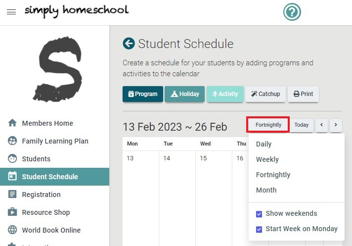 Adjust Schedule view