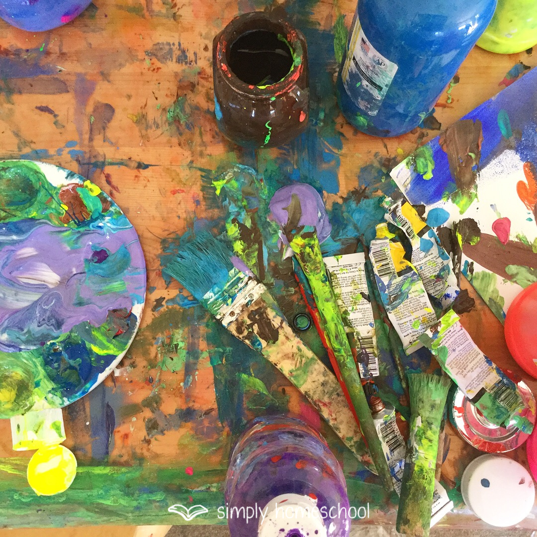 Paint covered table. Encouragement from Simply Homeschool, Australia's best homeschool curriculum provider. Homeschool support and encouragement
