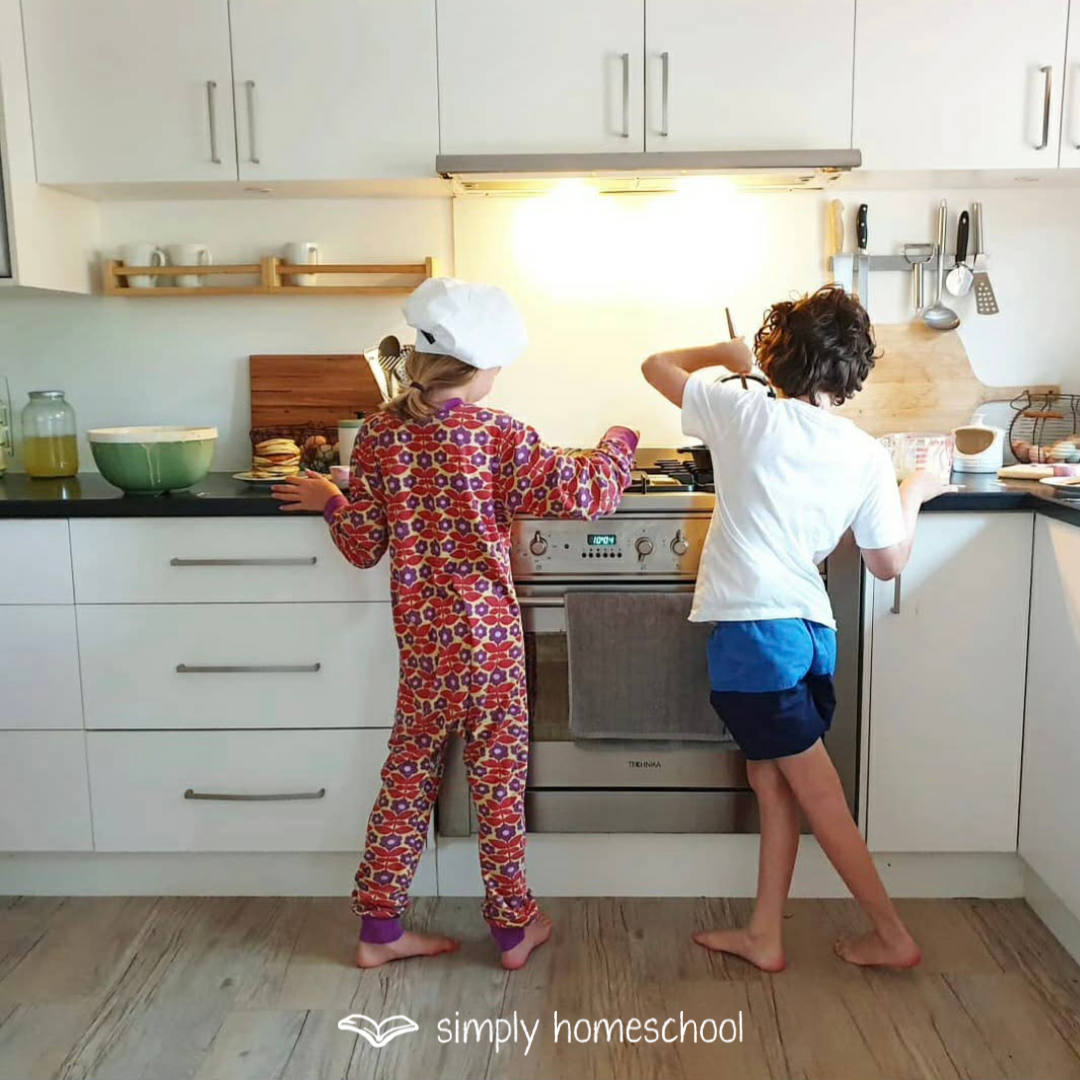 Children making pancakes at home. Homeschool advice and support from Simply Homeschool. Australia's best homeschool curriculum. Comprehensive curriculum for primary and high school